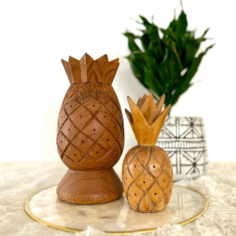 Teak Wood Pineapples - Pair